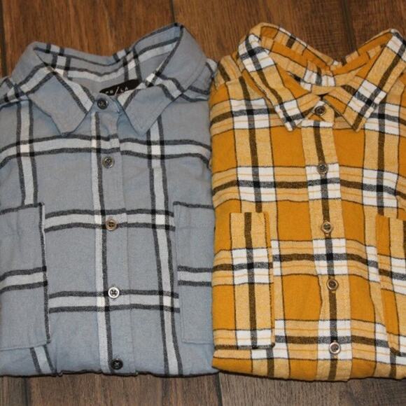 2 PacSun PS/LA Boyfriend Flannel Plaid Long Sleeve XS/S Button Down Shirt Top - Picture 1 of 7